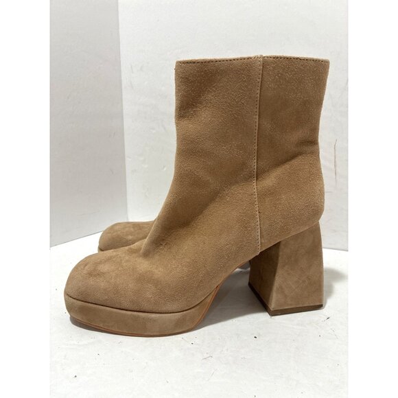 Dolce Vita Ulyses Square beige suede Toe Platform Heels Boots mid- 8.5 - Picture 1 of 6